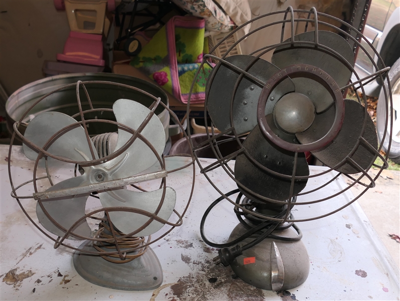 2 Westinghouse Metal Blade Oscillating Fans - Larger Measures 16" Across Smaller 12"