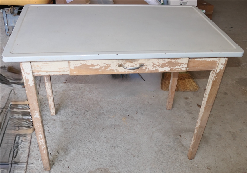 Enamel Top Kitchen Table with Drawer - Measures 30" Tall 40" by 25" 