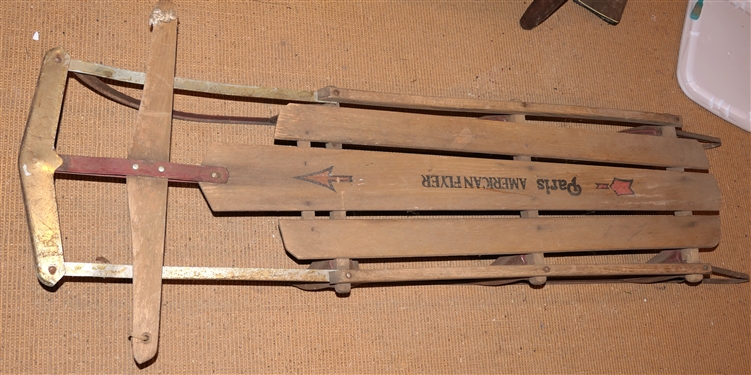 Paris American Flyer Snow Sled - Metal Runners - Good Graphics - Sled Measures 56 Long