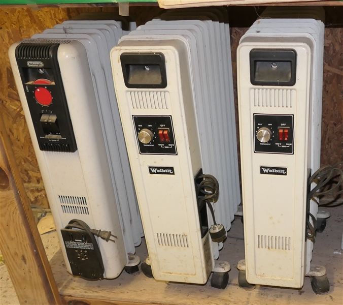 3 Radiator Style Space Heaters - 2 Welbilt and 1 Delhonghi