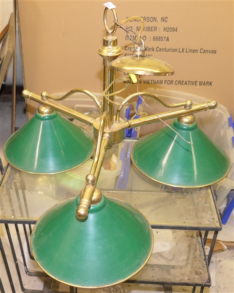 Green Enamel and Brass Hanging 3 Light Chandelier - Measures 21" Across