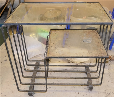 Mid Century Black Iron and Glass End Table / Stand - Great Lines -Beveled Glass Tops -  Table Measures 21 tall 20 by 14 