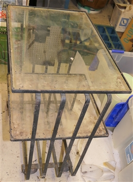 Mid Century Black Iron and Glass End Table / Stand - Great Lines -Beveled Glass Tops -  Table Measures 21 tall 20 by 14 