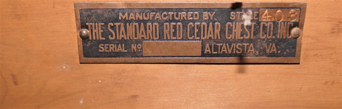 The Standard Red Cedar Chest Company Inc. Alta Vista Virginia Cedar Chest with Metal Bands -Original Finish - Chest Measures 19 tall 44 by 22