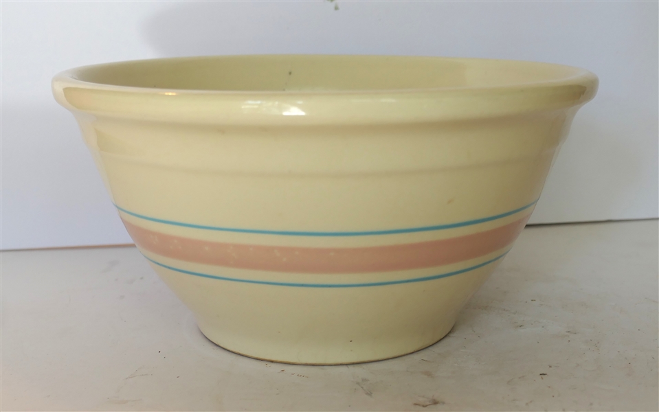 McCoy Mixing Bowl with Pink and Blue Bands - Some Crazing - Bowl Measures 5" tall 10 1/2" Across