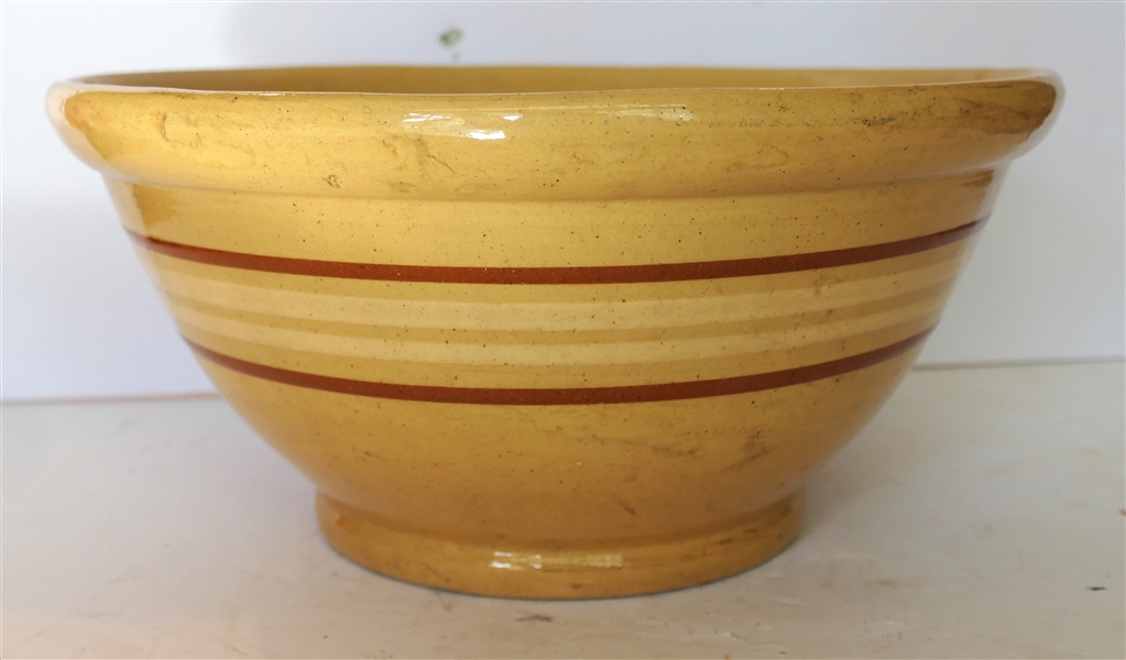 Large Yellowware Mixing Bowl with Brown and White Bands - Bowl Measures 6" Tall 12 3/4" Across