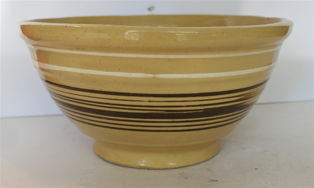 Large Yellowware Mixing Bowl with Brown Bands - Bowl Measures 6" tall 12 1/4" Across