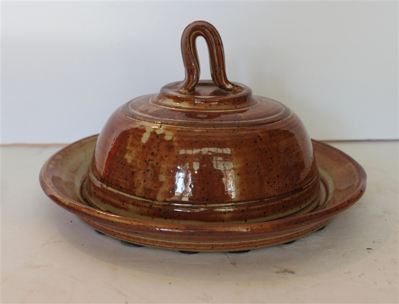 Rusty Sieck North Carolina Art Pottery Butter / Cheese Dish with Lid - Under Plate Measures 8 1/2" Across - Dome is 6 1/4" Across 5" Tall 