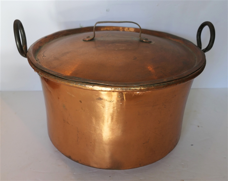 Large 19th Century Copper Pot with Lid - Dovetailed Construction - Applied Iron Handles - Pot Measures 8" Tall 14" Across