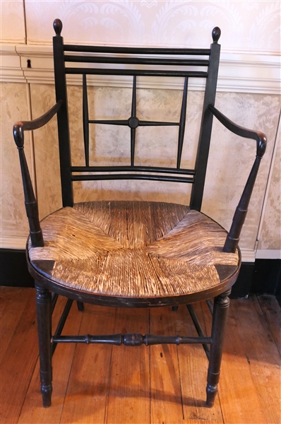 Late 19th Century Morris & Co. Sussex Arm Chair - Wood Frame with Rush Bottom - Delicate Arms and Legs - Chair Measures 35" tall 20" by 19" 