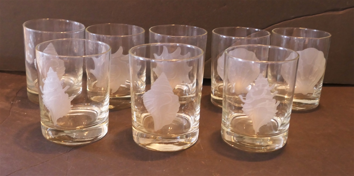 8 Etched Sea Shell Tumblers - 4" tall 