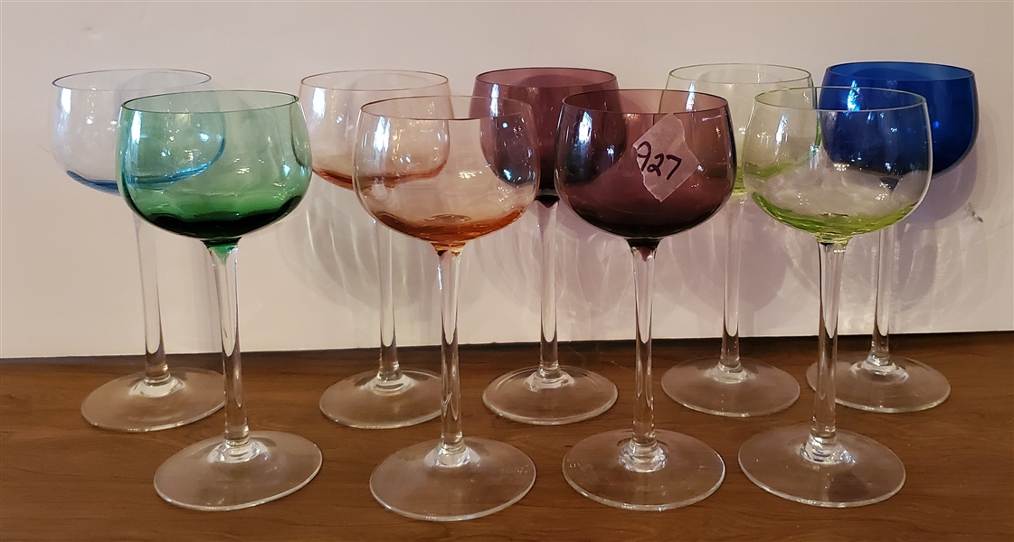 8 Multi Colored Goblets - Each Measures 6 1/2" Tall 