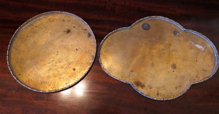 2 Hand Chased Brass Dresser Trays - Round 10 and Other 14 