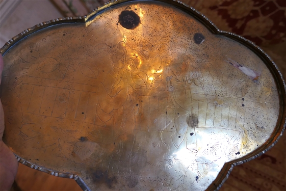 2 Hand Chased Brass Dresser Trays - Round 10 and Other 14 