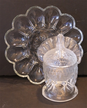 Vintage Turkey Candy Dish and Glass Egg Plate - Turkey is 7 tall 