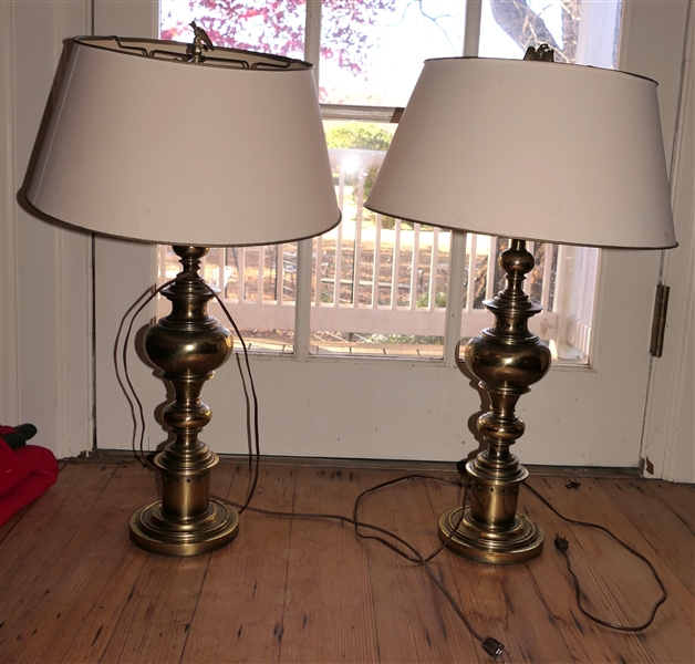 Pair of Nice Heavy Brass Table Lamps with Eagle Finials - Lamps Are  24" To Bulbs