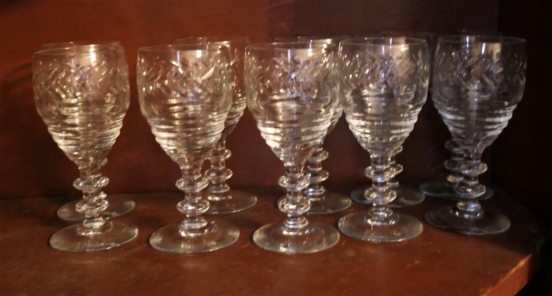 10 Small Goblets with Laurel Leaves - Ringed Stems - Each Measures 5 1/4" Tall 