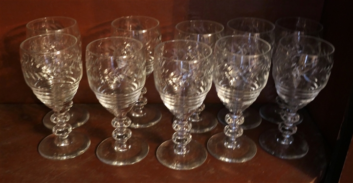 10 Small Goblets with Laurel Leaves - Ringed Stems - Each Measures 5 1/4 Tall 