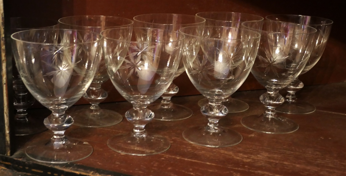9 Footed Bowls with Cut Starburst Design - Bowl Are 5 1/2" Tall 4 3/4" Across