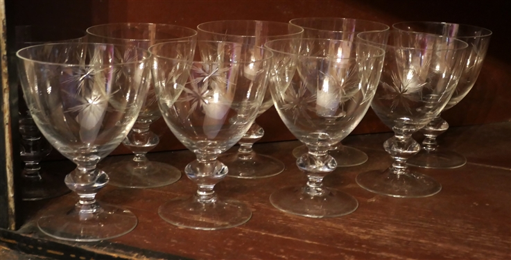 9 Footed Bowls with Cut Starburst Design - Bowl Are 5 1/2 Tall 4 3/4 Across