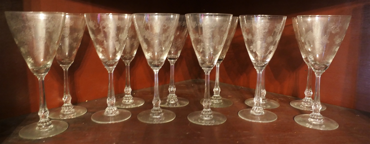 12 Heisey "Chintz" Wine Glasses - Glasses are 8 1/8" Tall 