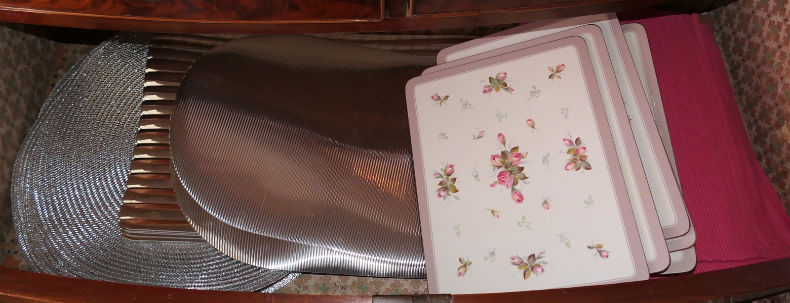 Lot of Placemats - Silver Metallic, Pink Woven, and Pink Rose Cork Backed Placemats