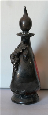 Incredible Sterling Silver Mounted Art Glass Perfume Bottle by King Solomon Finds - Made in Israel - Applied Grapes and Leaves - Bottle Measures 4 Tall 
