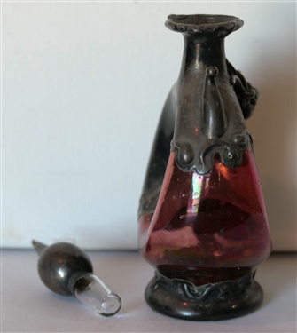 Incredible Sterling Silver Mounted Art Glass Perfume Bottle by King Solomon Finds - Made in Israel - Applied Grapes and Leaves - Bottle Measures 4 Tall 