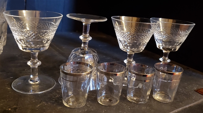 4 Nice Cut Sherbets and 4 Platinum Trimmed Shot Glasses  