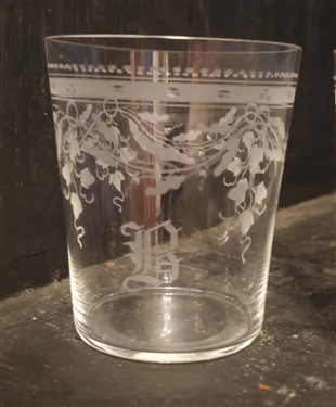7 Beautiful Etched Tumblers with Etched B - Tumblers Measure 3 1/4 Tall 