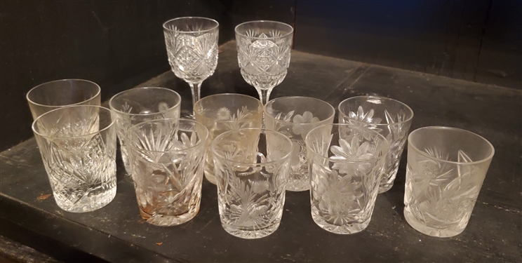 10 Cut Glass Tumblers and 2 Cut Glass Cordials