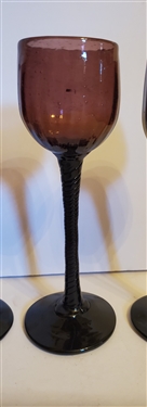 8 Beautiful Hand Blown Amethyst Art Glass Goblets - Hand Blown with Ribbed Bodies - Each Measures Approx. 6 1/4 Tall 