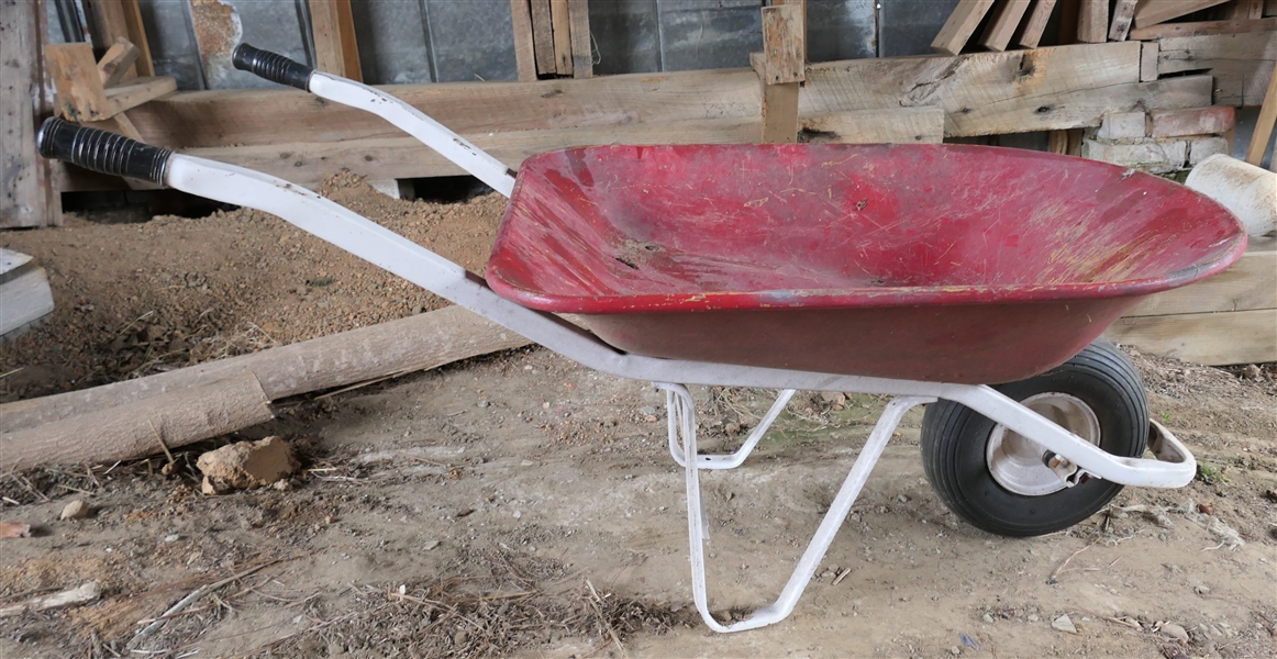 Red Metal Wheel Barrow 