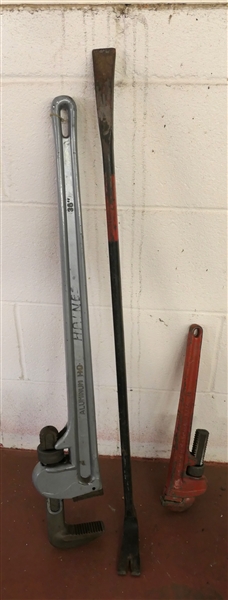 36" Aluminum Pipe Wrench, Pry Bar, and Rigid Pipe Wrench 