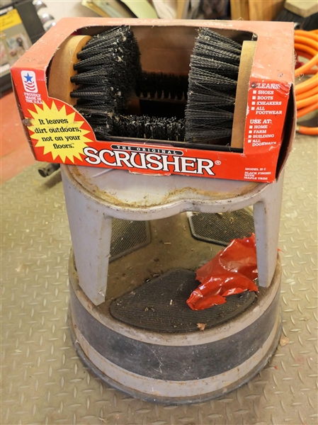 Scrusher Boot Cleaner and Rolling Step Stool 