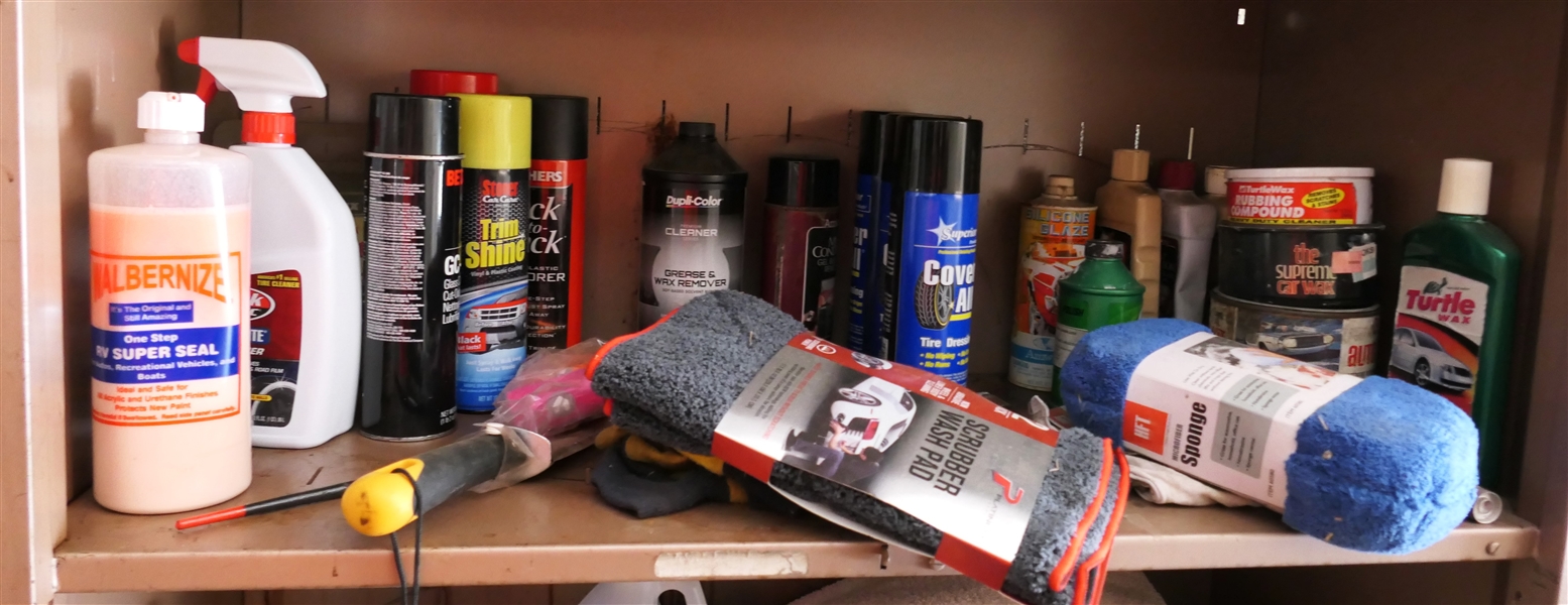 Lot of Automotive Cleaning Supplies, Wax, Tire Cleaner, Aluminum Seal, All Full or  Mostly Full 