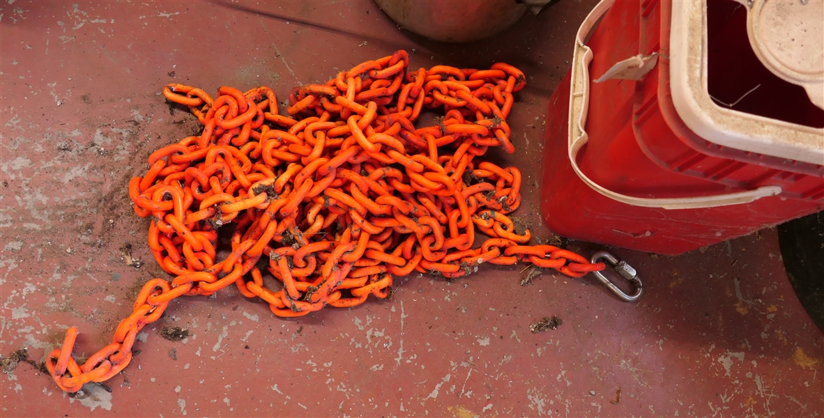 60 Feet Blaze Orange Poly Coated Chain in Plastic Bucket