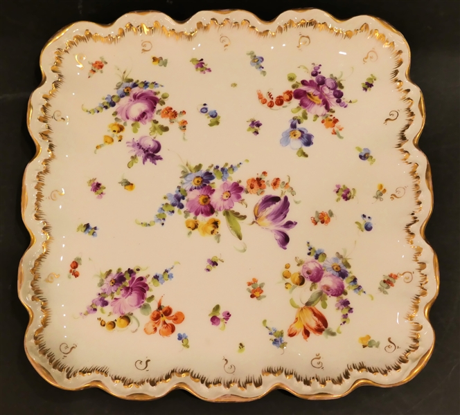 Beautiful Dresden Square Porcelain Platter - Marked Dresden Germany and France Depose - Measures 10 1/2" Square