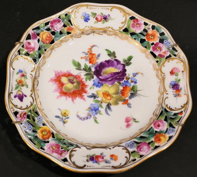 Dresden Germany Pierced Porcelain Plate - Pierced Trim - Removable Wall Hanger - Plate Measures 7 1/4" across