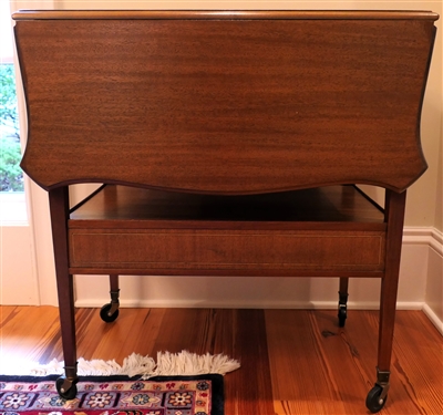 Mahogany Bar Cart with 2 Drawers - Drop Sides - String Inlay on Sides and Drawer Fronts - Cart Measures 29" tall 27" by 18" 