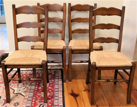 4 French Ladderback Side Chairs by Lloyd Buxton - Rush Seats