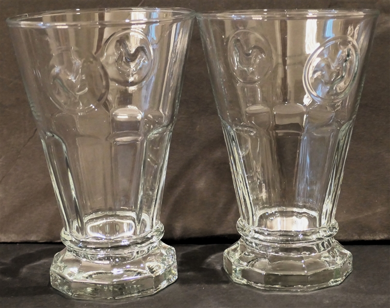 2 Glasses with Embossed Roosters - Each Glass Is 5" Tall 