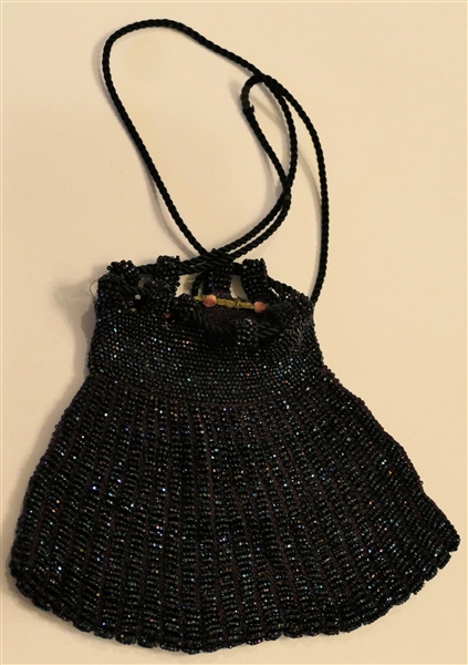 Finely Beaded Purse / Evening Bag - Dark Iridized Glass Beads on Purple Background Purse Measures 7" Long 7" Across