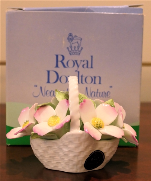 Royal Doulton "Nearest to Nature" Bone China Flower Basket in Original Box with Original Sticker - Basket Measures 3" Tall 4 1/2" Across