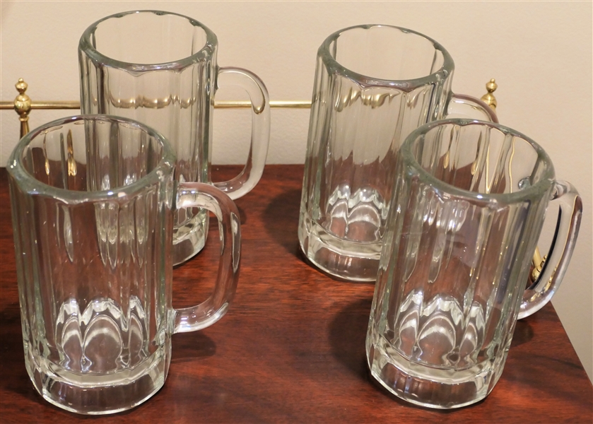 4 Libbey Glass Beer Mugs - Each is 6 1/4" Tall 