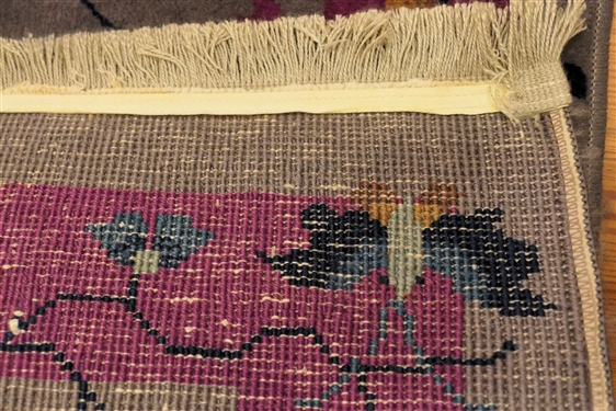 Beautiful Chinese Scene Wool Rug - Maroon Boarder with Birds and Flowers - Gray Background - Rug Measures 2'10 by 2'