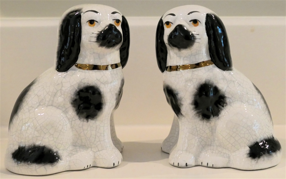 Pair of Black and White Staffordshire Dogs - Each Measures 4" Tall