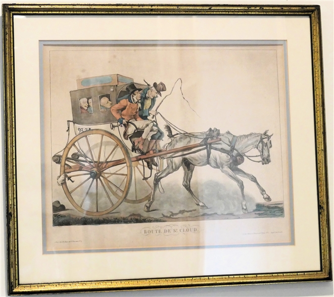 "Route De St. Cloud" Hand Colored Engraving Framed and Double Matted - Frame Measures 19" by 22" 