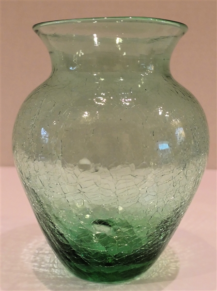 Hand Blown Green Crackle Glass Vase - Vase Measures 6 1/4" Tall 