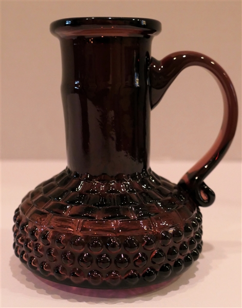 Clevenger Bros. Glass Works Amethyst Bottle - Basket Weave and Hobnail Design - Authentic Hand Made South Jersey Glass -Original Sticker - Bottle Measures 4 1/2" Tall 